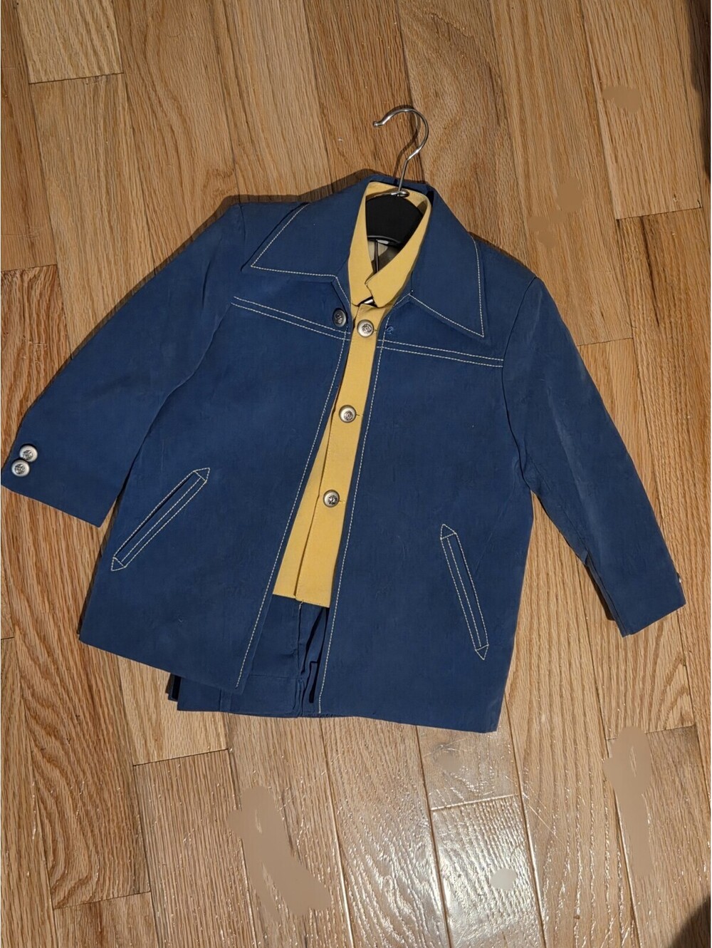 Shiraz Size 5 Boys Blue Yellow Leisure Suit Vintage 70s Velveteen Western